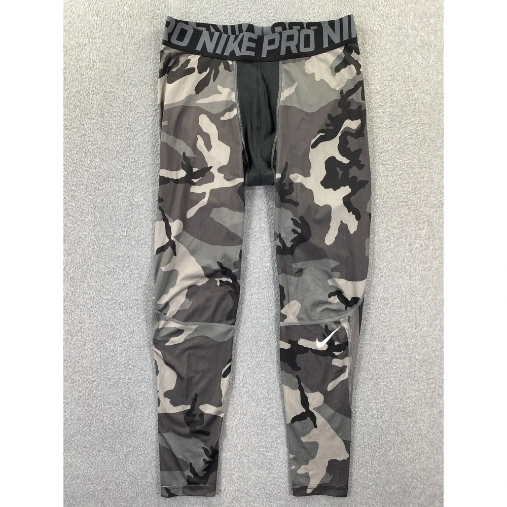 Nike Pro Gray Black Camo Compression Leggings Men's XL Dri Fit Workout Gym